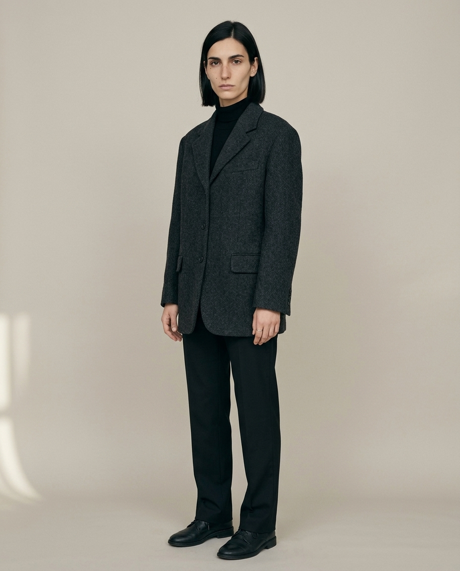 TELA con il blazer chiuso sopra un dolcevita nero
