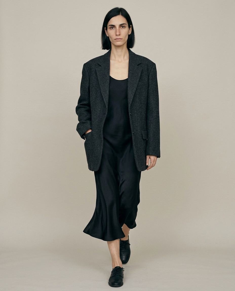 TELA con il blazer sopra un abito in seta