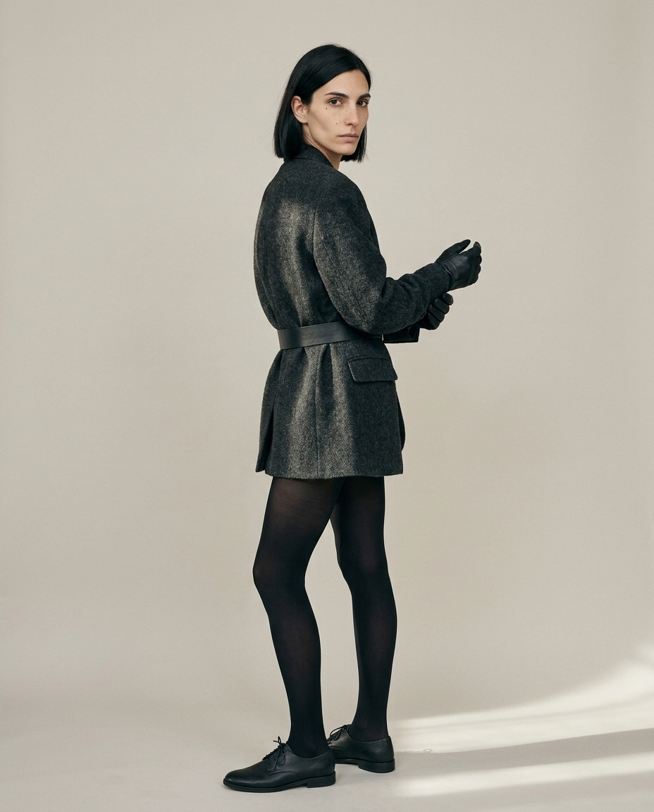 TELA di spalle, blazer cinto e guanti